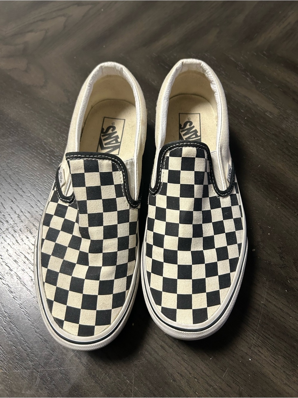 Vans women’s platform Classic Slip-On Checkerboard Shoes - Black & White